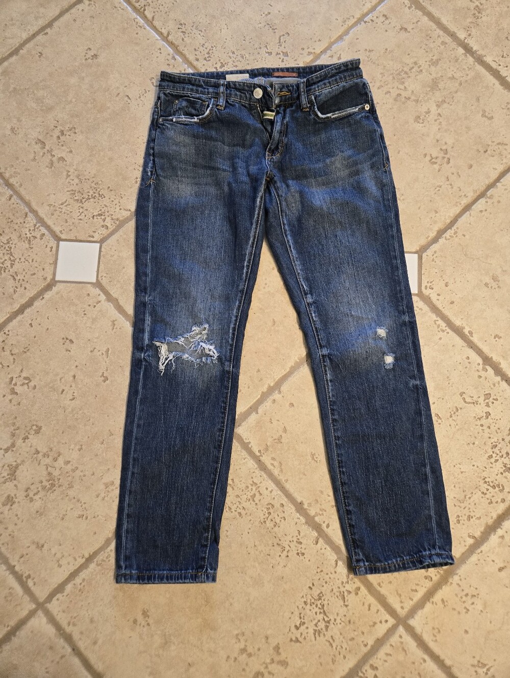 Pilcro Women's Distressed Blue Boyfriend Jeans
